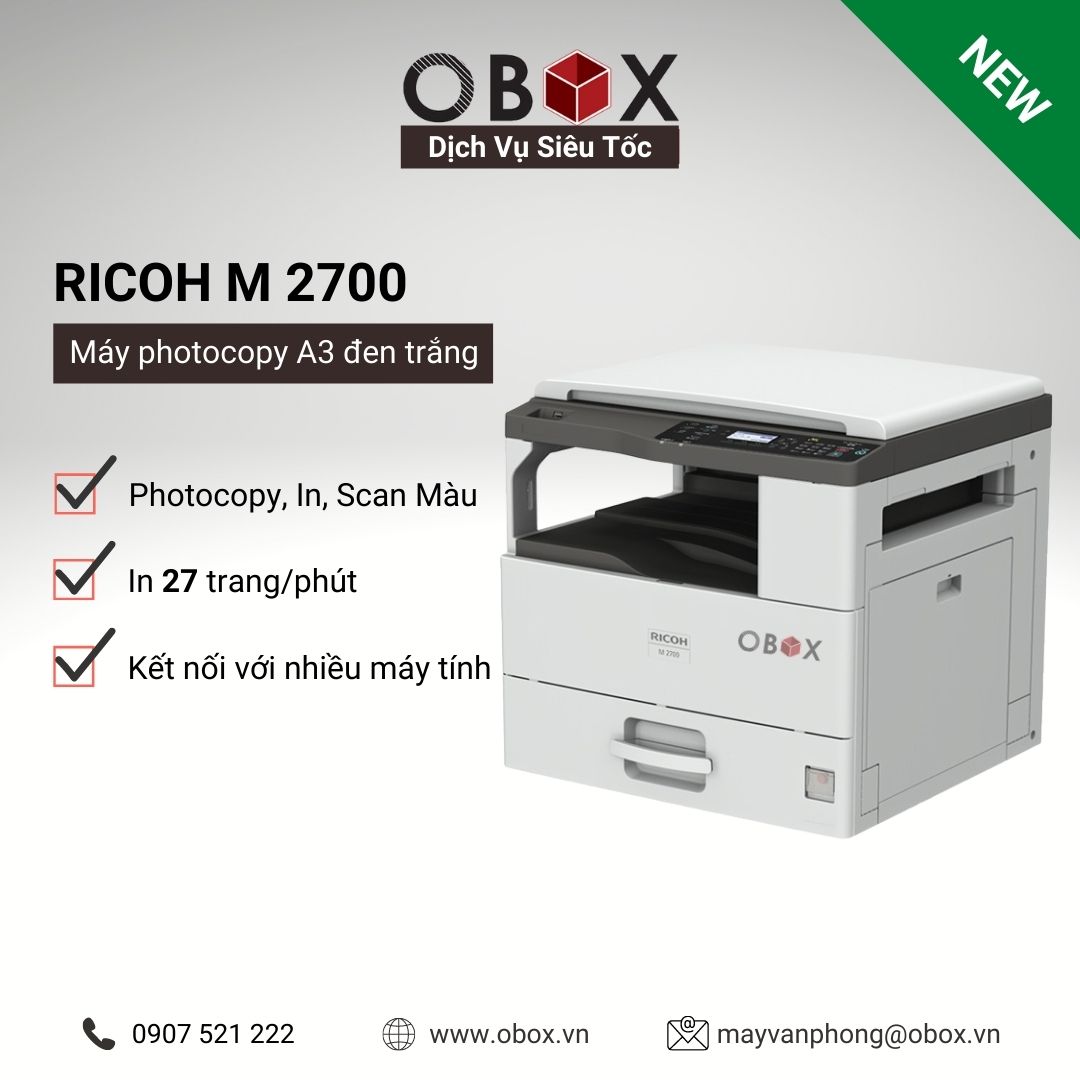 Máy photocopy, in đa năng đen trắng A3 Ricoh M 2700, Copy - In - Scan màu