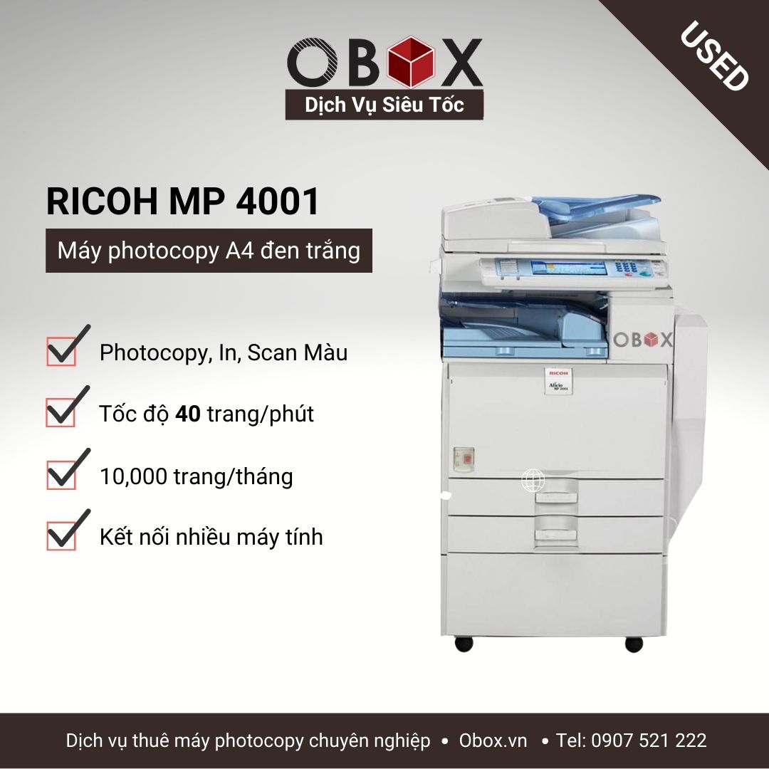 Thuê máy Photocopy đen trắng A3 RICOH MP 4001SP - Copy, in, scan màu