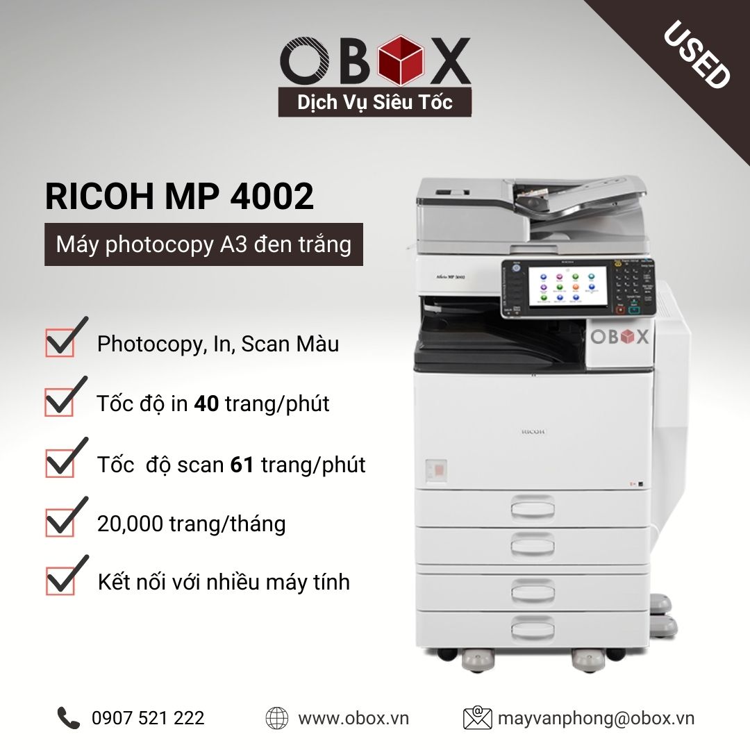 Thuê máy photocopy, in đa năng đen trắng A3 RICOH MP 4002SP, bền bỉ và hiệu quả, chi phí thấp - USED