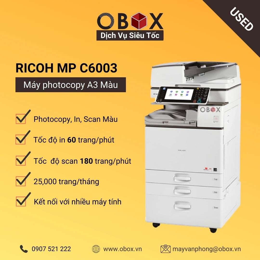 Máy photocopy in màu Ricoh C6003 Obox