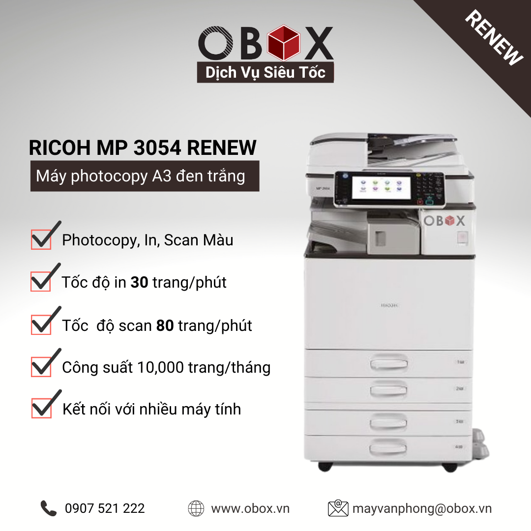Máy photocopy, in đa năng đen trắng A3 Ricoh MP 3054 Renew