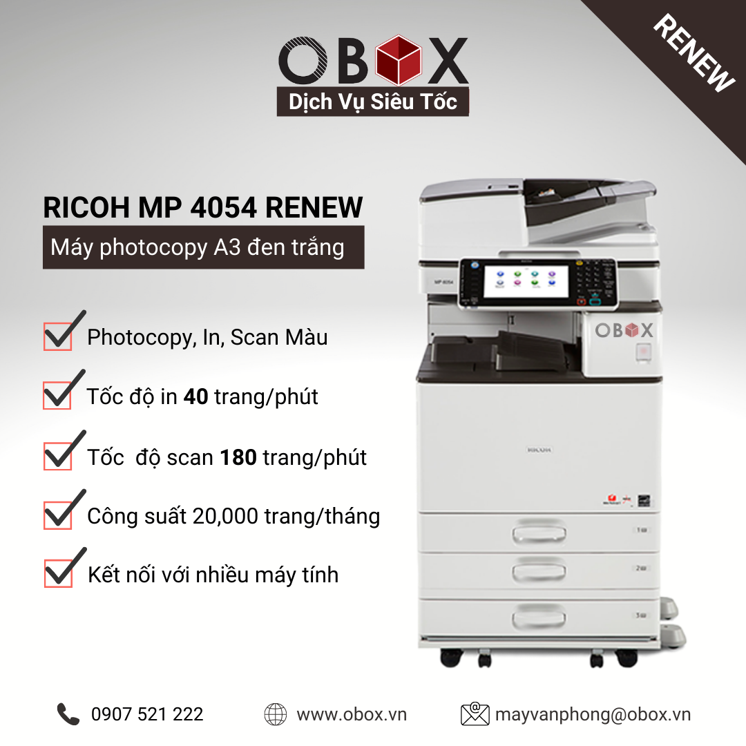 Máy photocopy, in đa năng đen trắng A3 Ricoh MP 4054 Renew