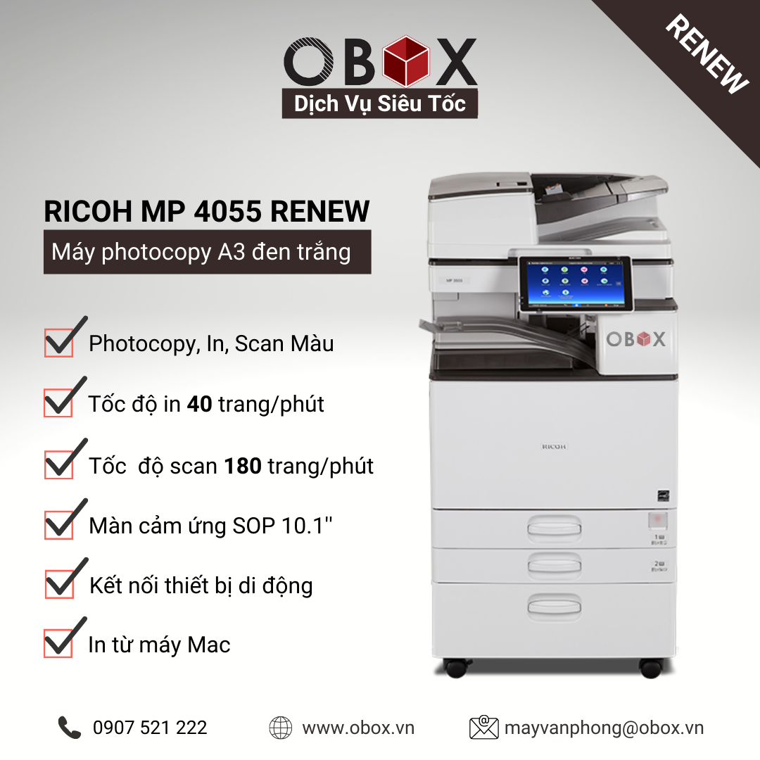 Máy photocopy, in đa năng đen trắng A3 Ricoh MP 4055 Renew