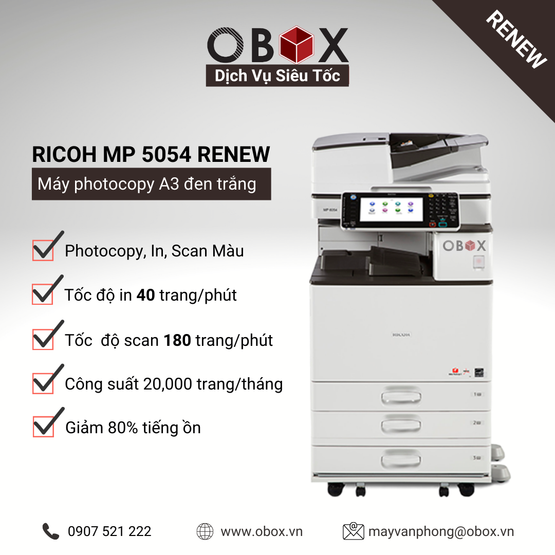 Máy photocopy, in đa năng đen trắng A3 Ricoh MP 5054 Renew