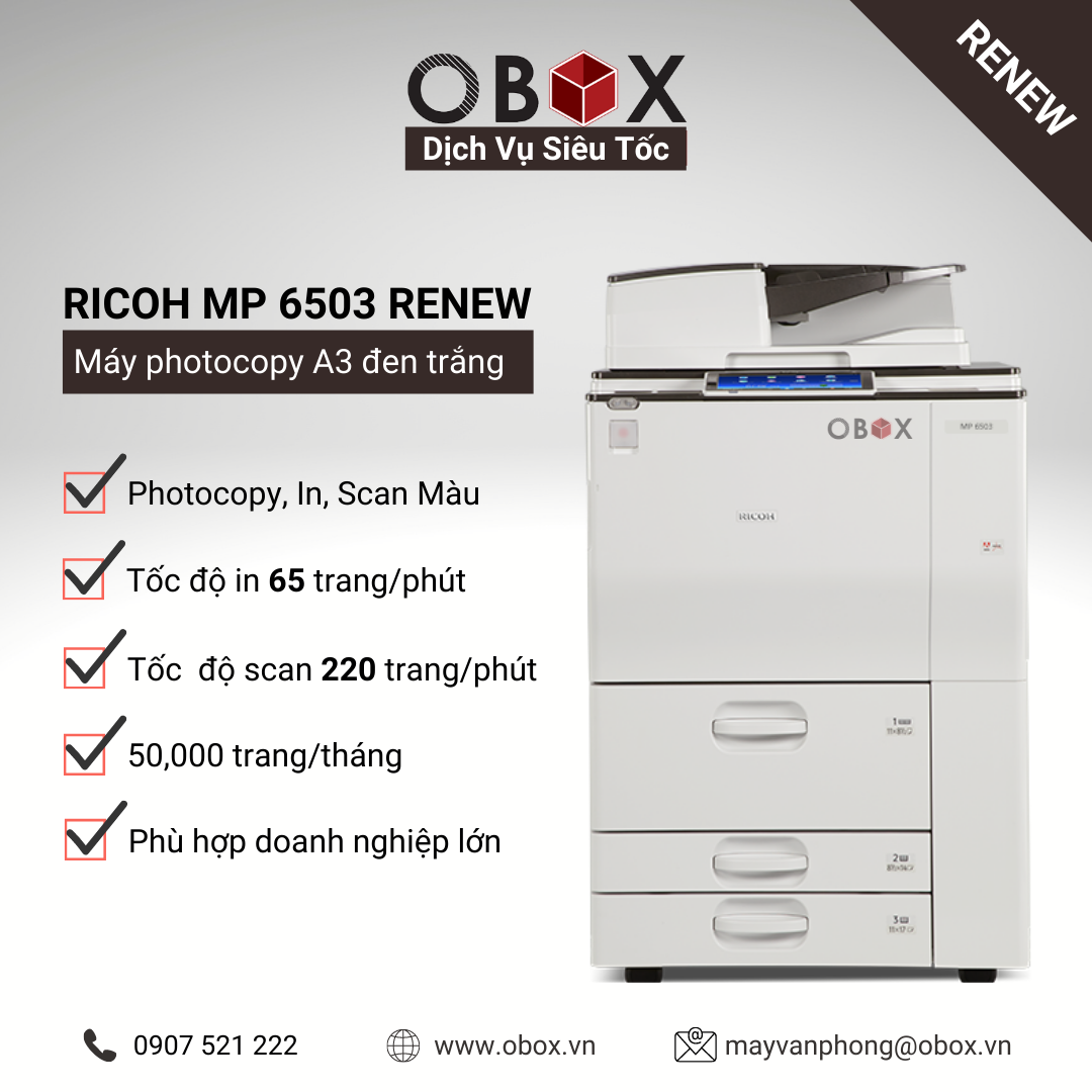 Máy photocopy, in đa năng đen trắng A3 Ricoh MP 6503 Renew