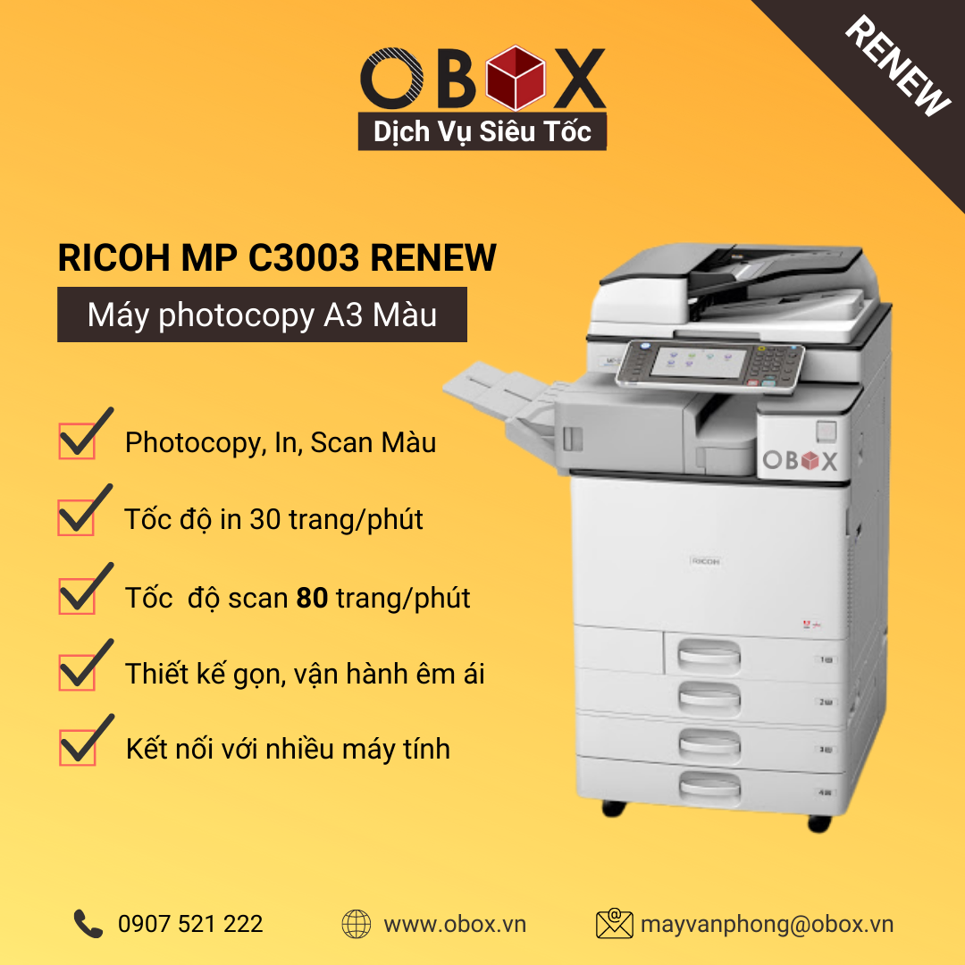 Máy photocopy, in đa năng màu A3 Ricoh MP C3003 Renew