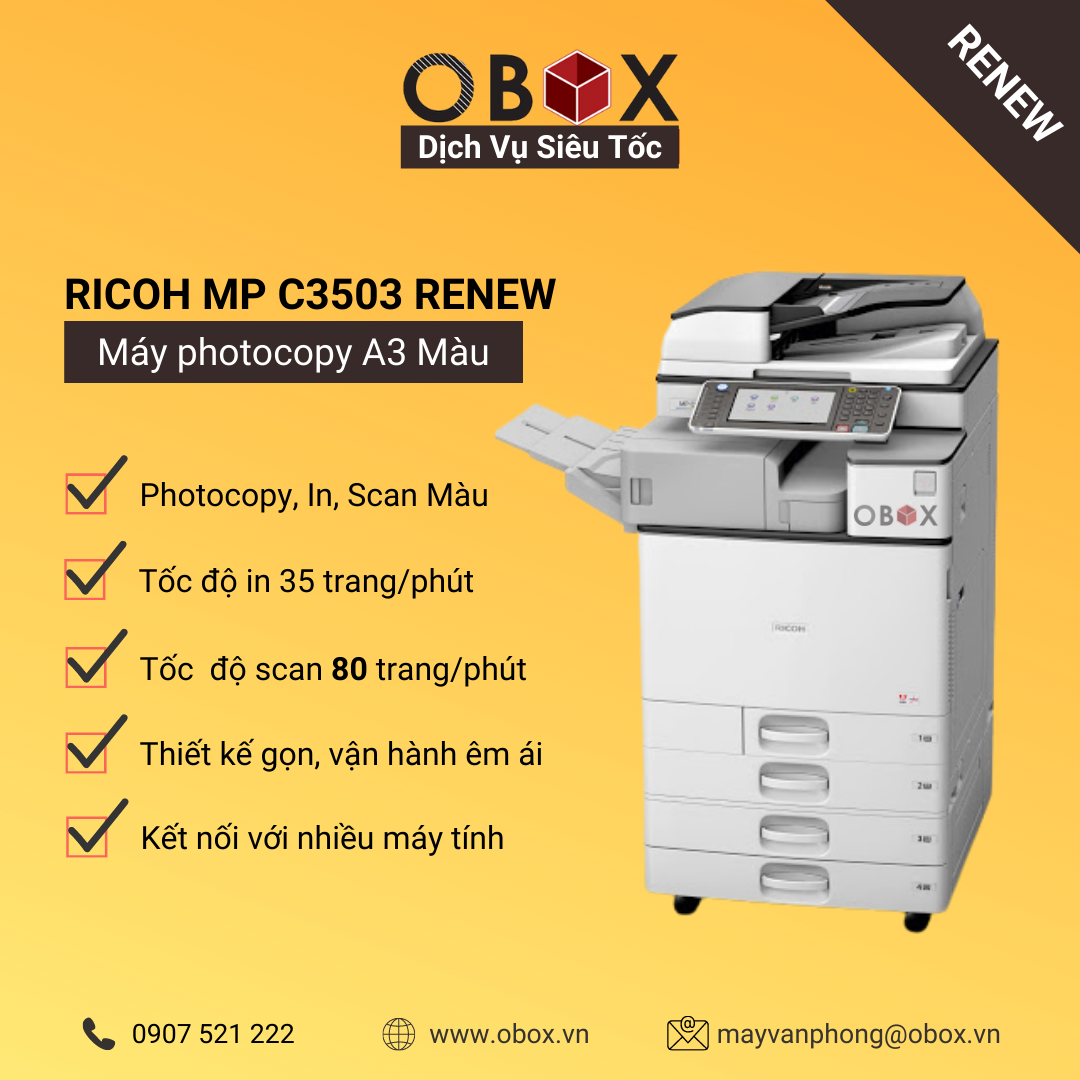 Máy photocopy, in đa năng màu A3 Ricoh MP C3503 Renew