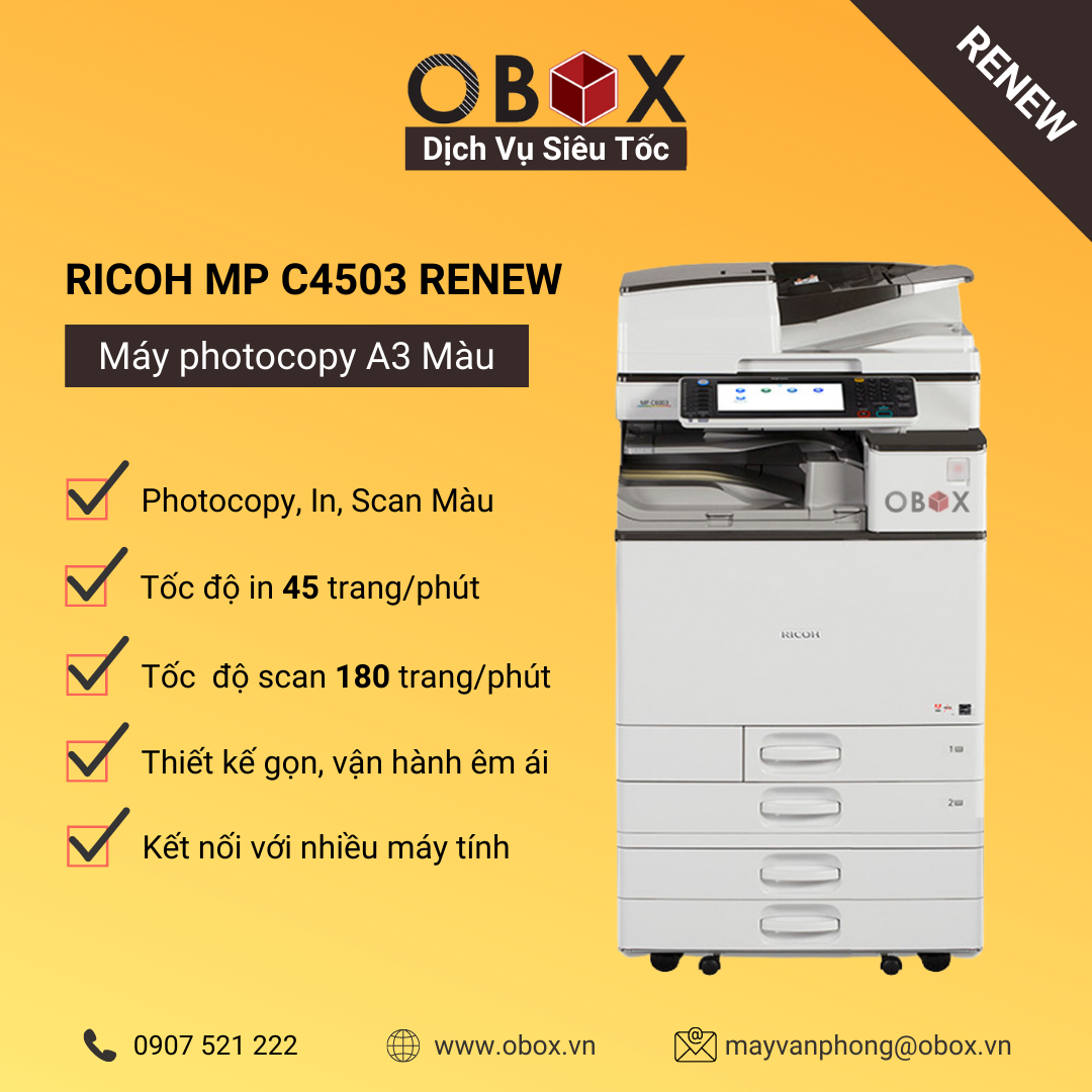Máy photocopy, in đa năng màu A3 Ricoh MP C4503 Renew
