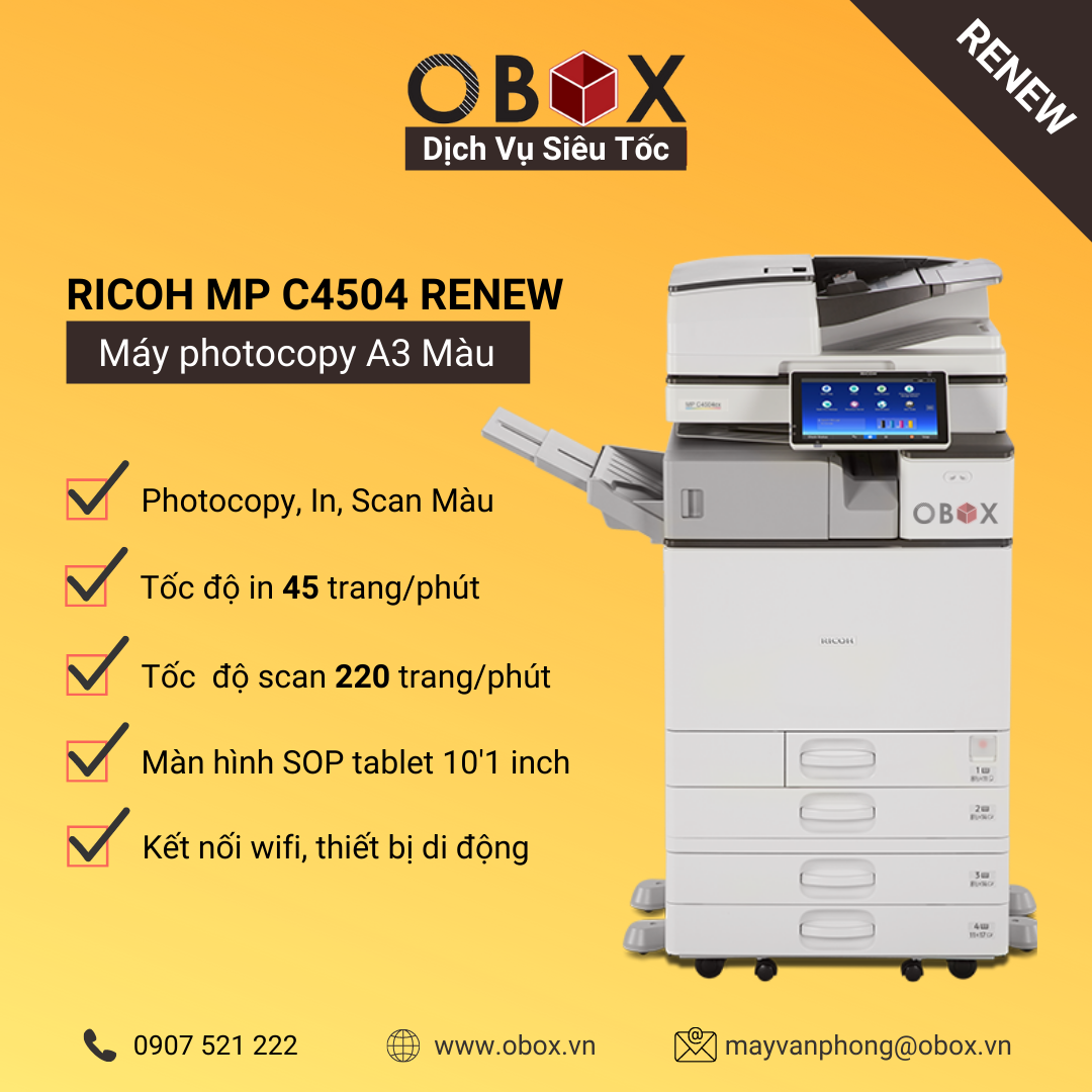 Máy photocopy, in đa năng màu A3 Ricoh MP C4504 Renew