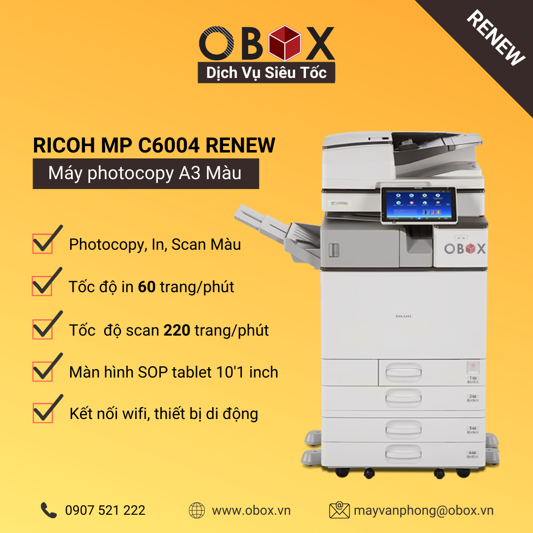 Máy photocopy, in đa năng màu A3 Ricoh MP C6004 Renew