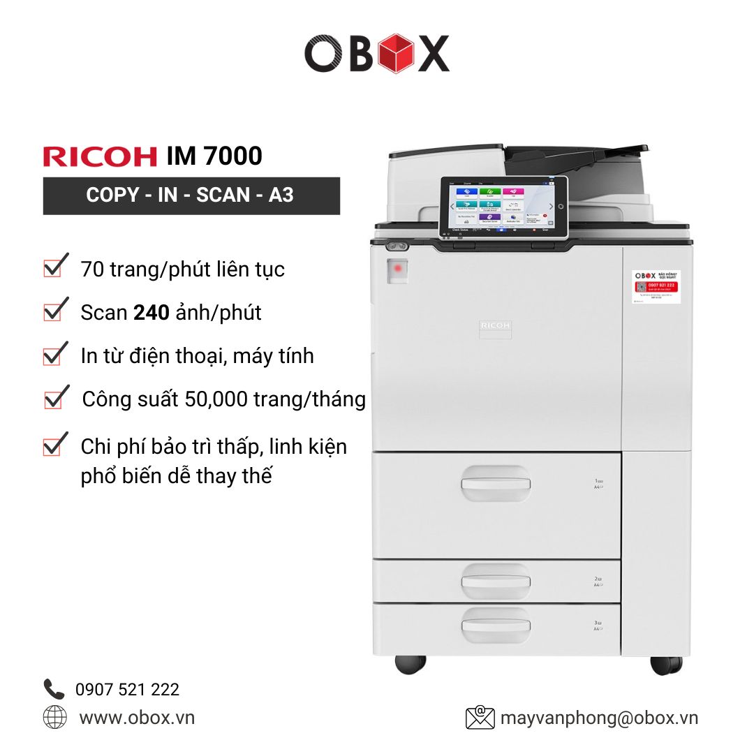 Máy Photocopy Đen Trắng Ricoh IM 7000 (Like New) – Tốc Độ 70 Trang/Phút