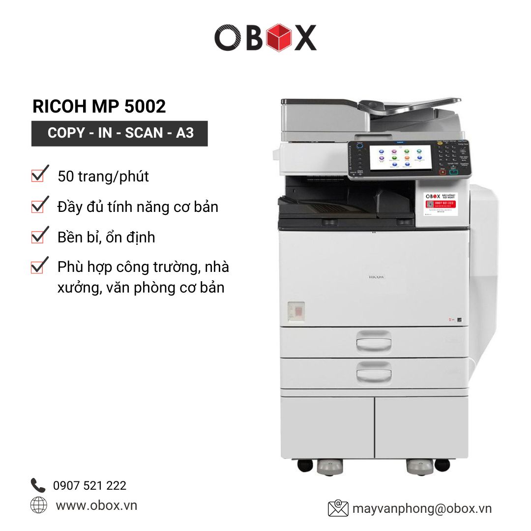 Máy Photocopy Đen Trắng A3 Ricoh MP 5002 Cũ – 50 Trang/Phút