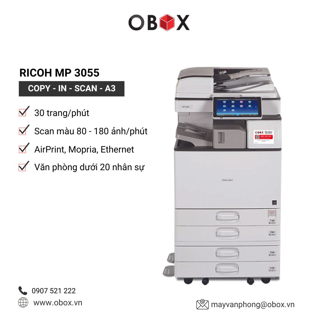 Máy Photocopy Đen Trắng A3 Ricoh MP 3055 Like New – 30 Trang/Phút