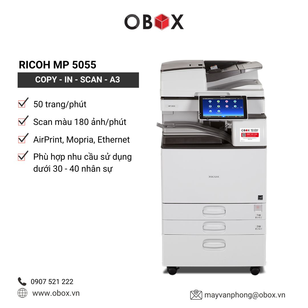 Máy Photocopy Đen Trắng A3 Ricoh MP 5055 Like New – 50 Trang/Phút