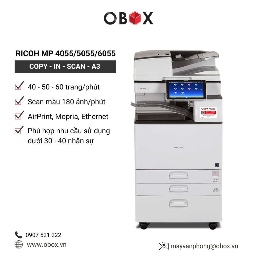 Thuê Máy Photocopy Ricoh MP 4055 5055 6055 – Tốc Độ Cao, Bền Bỉ, Dịch Vụ Chu Đáo