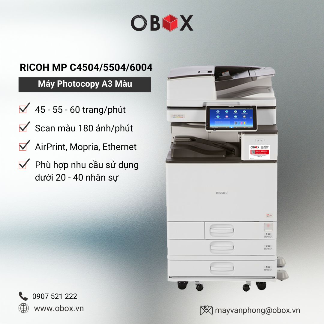 Thuê Máy Photocopy Ricoh Màu MP C4504 C5504 C6004 | Bền Bỉ – Màu Chuẩn – Chạy Êm