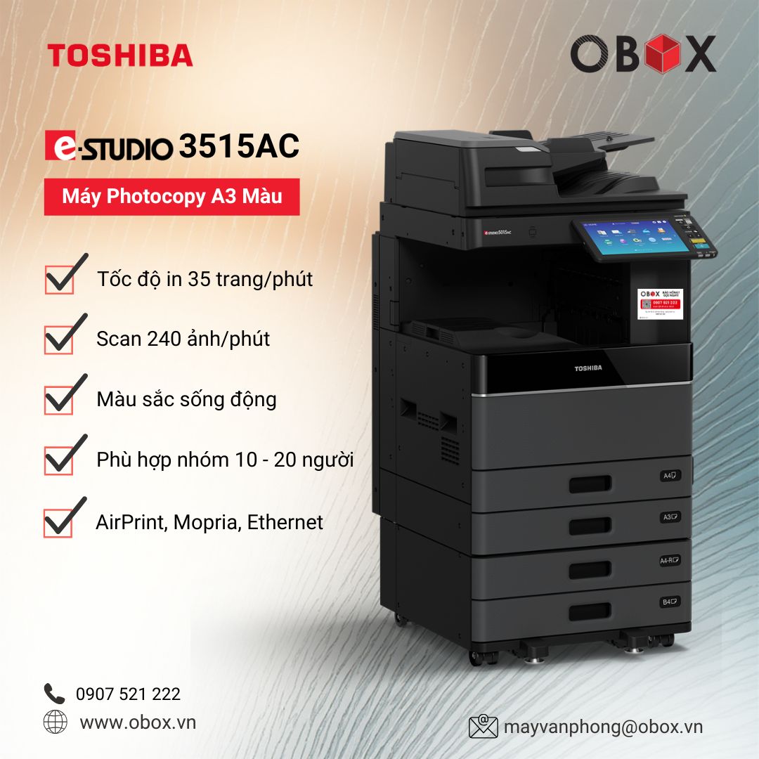 Máy Photocopy Màu Toshiba e-STUDIO 3515AC (Like New) – In Màu 35 Trang/Phút, Chuẩn Sắc, Bền Bỉ