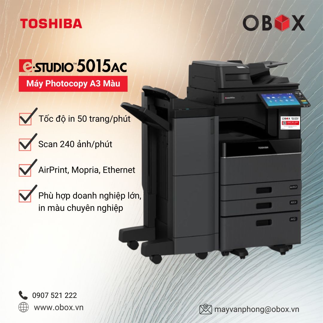 Máy Photocopy Màu Toshiba e-STUDIO 5015AC (Like New) – In Màu 50 Trang/Phút, Chuẩn Sắc, Bền Bỉ